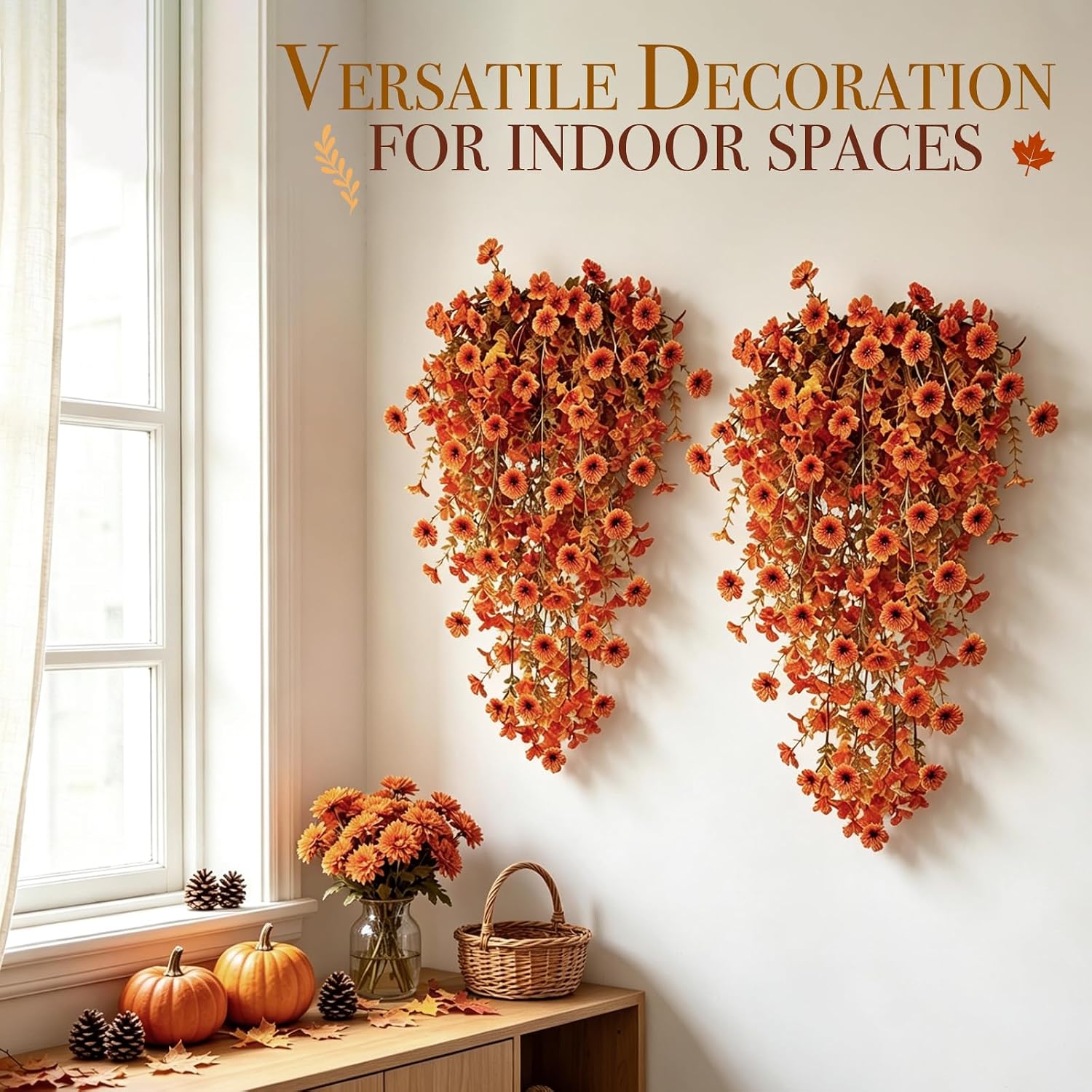 TURNMEON 4PCS Artificial Hanging Fall Flowers Fall Decoration UV Resistant