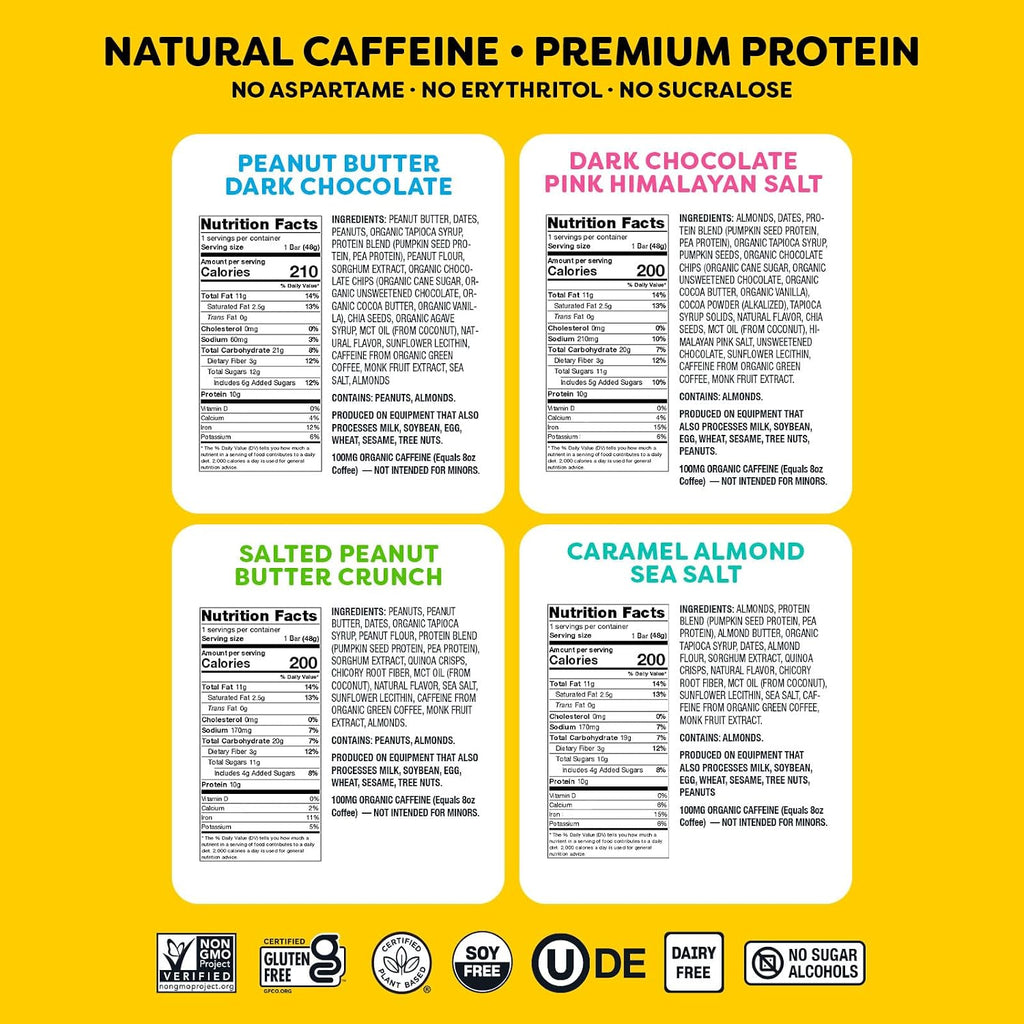 QES Energy Bars, Variety Mega Pk, Caffeine, 10g Protein, Gluten Free, Vegan