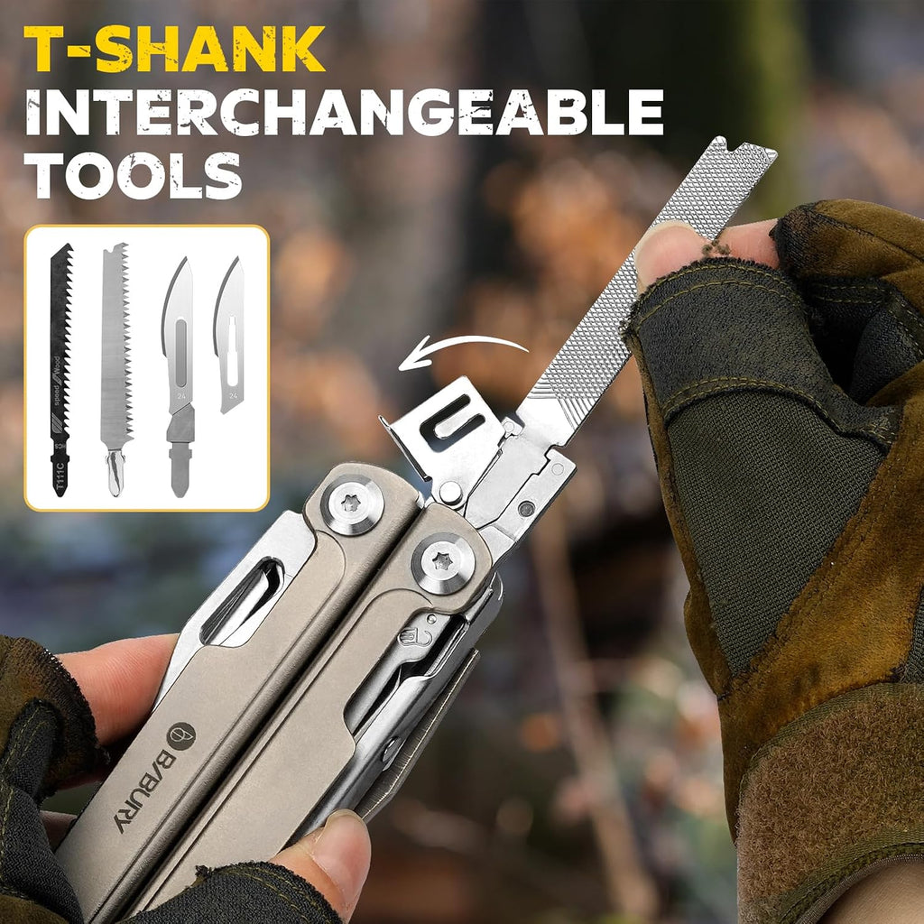 BIBURY Titanium Alloy Multitool with Damascus Knife & Scissors, BI2049TI
