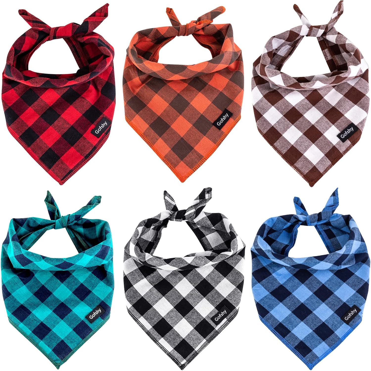 Buffalo Plaid Dog Bandanas Fall Christmas Large Scarf 6PCS