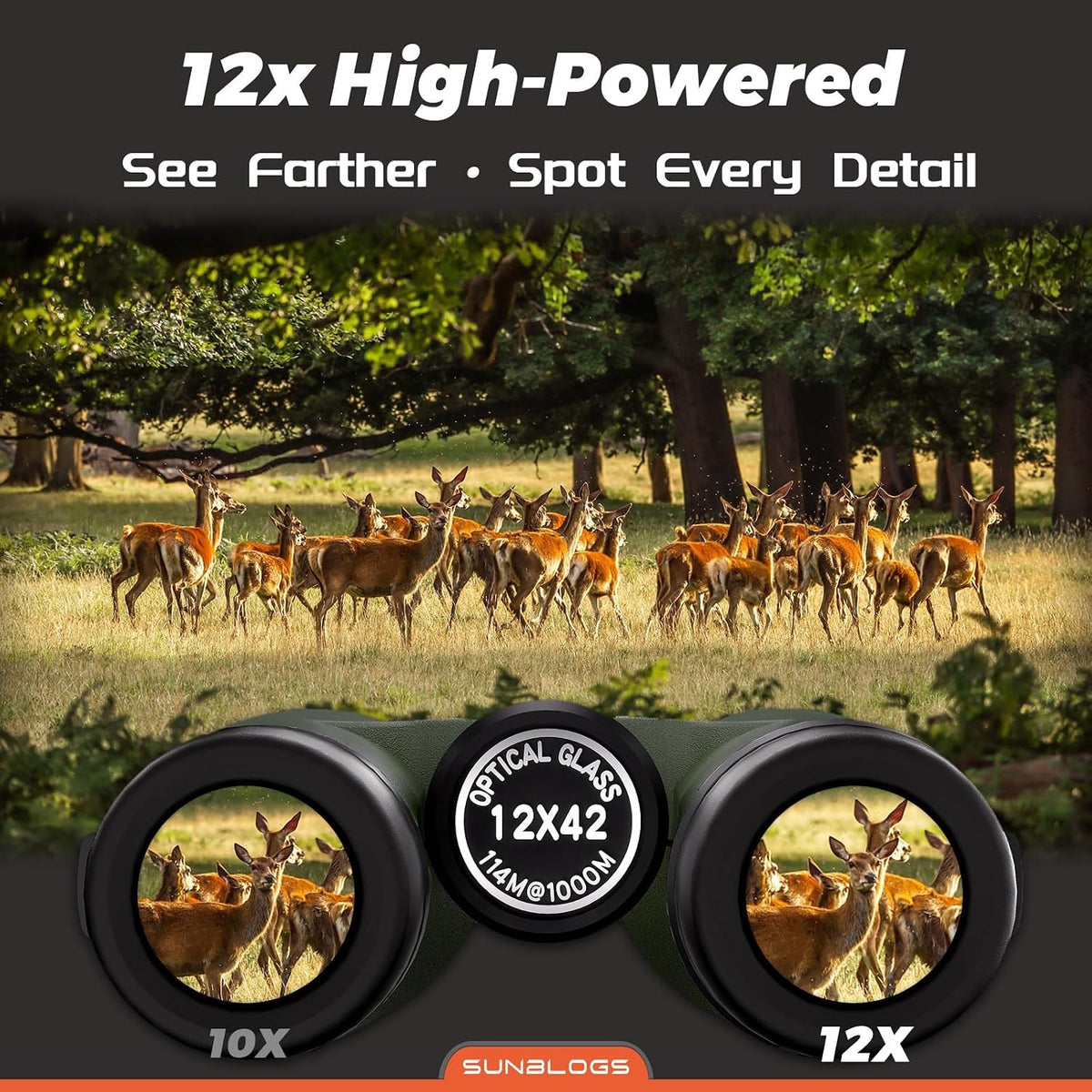 12x42 Binoculars for Adults High Powered, Super Bright BAK4 Prism Waterproof HD Binoculars with Low Light Vision for Bird Watching Hiking Hunting Outdoor Travel Road Trip Stargazing Cruise (Green)