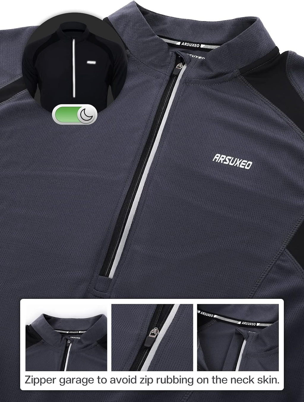 ARSUXEO Men's Half Zipper Cycling Jerseys Long Sleeves Mountain Bike Shirts 6031