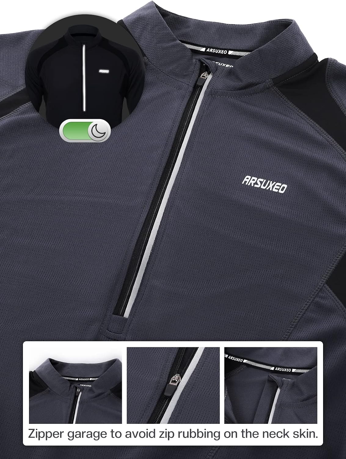 ARSUXEO Men's Half Zipper Cycling Jerseys Long Sleeves Mountain Bike Shirts 6031