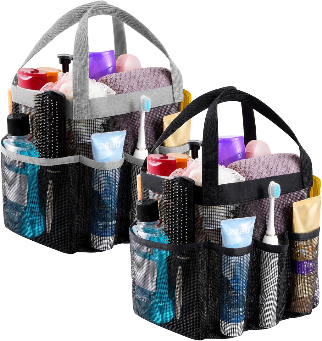 Lifewit Mesh Shower Caddy Portable, Dorm Room Essential, 2 Pack, Black&Grey