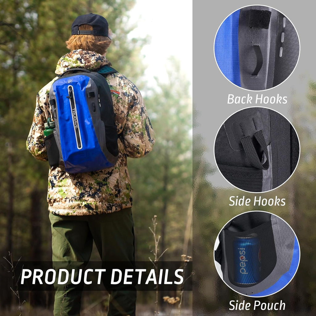 Trudave Waterproof Backpack, Waterproof Submersible Backpack, Floating TPU Coated Dry Bag with Airtight Zipper for Kayak, Fishing, Boating, Hiking (30L)