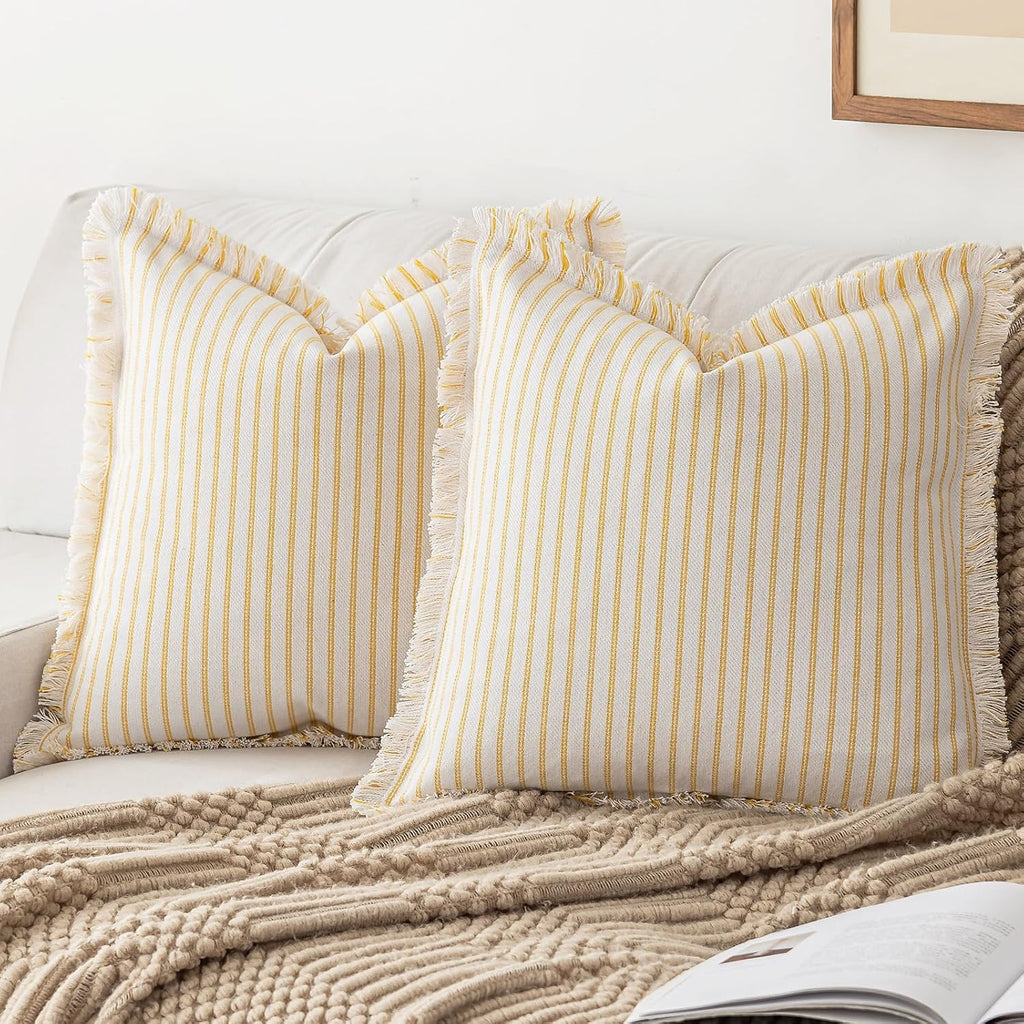 YEENAASY Throw Pillow Covers 18x18 Boho Striped Pillow Cases with Tassel
