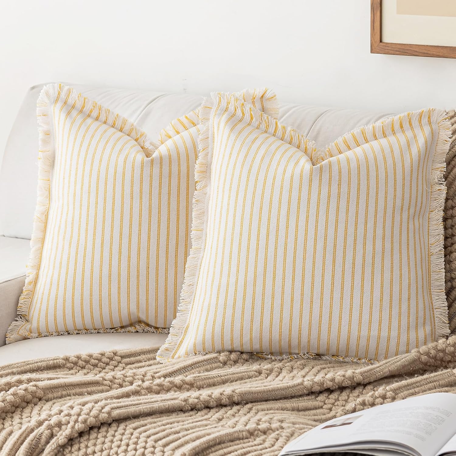 YEENAASY Throw Pillow Covers 18x18 Boho Striped Pillow Cases with Tassel