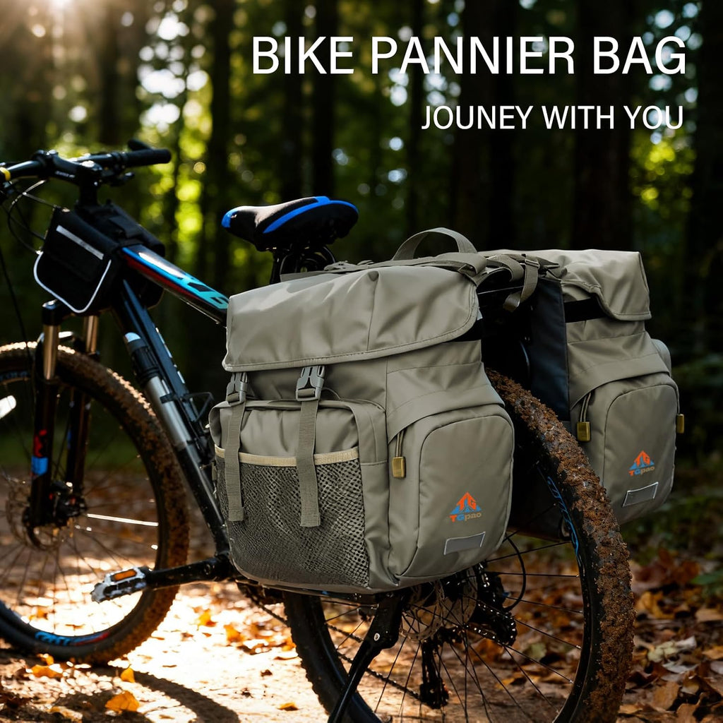 Large Saddle Bags for bike rear rack,Waterproof 50L Panniers Bike Bags for Bicycles/MTB/E-Bike,Bike Trunk Bag With Reflective Stripes,Support for Width Less Than 7 inches Bike Rack (grey,50L)