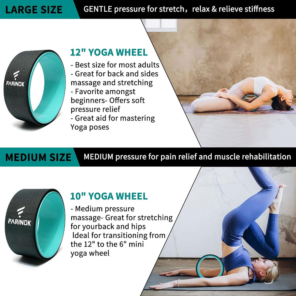 Yoga Wheel Set of 3+1, Upgraded 10MM Thick Back Wheels for Pain Relief