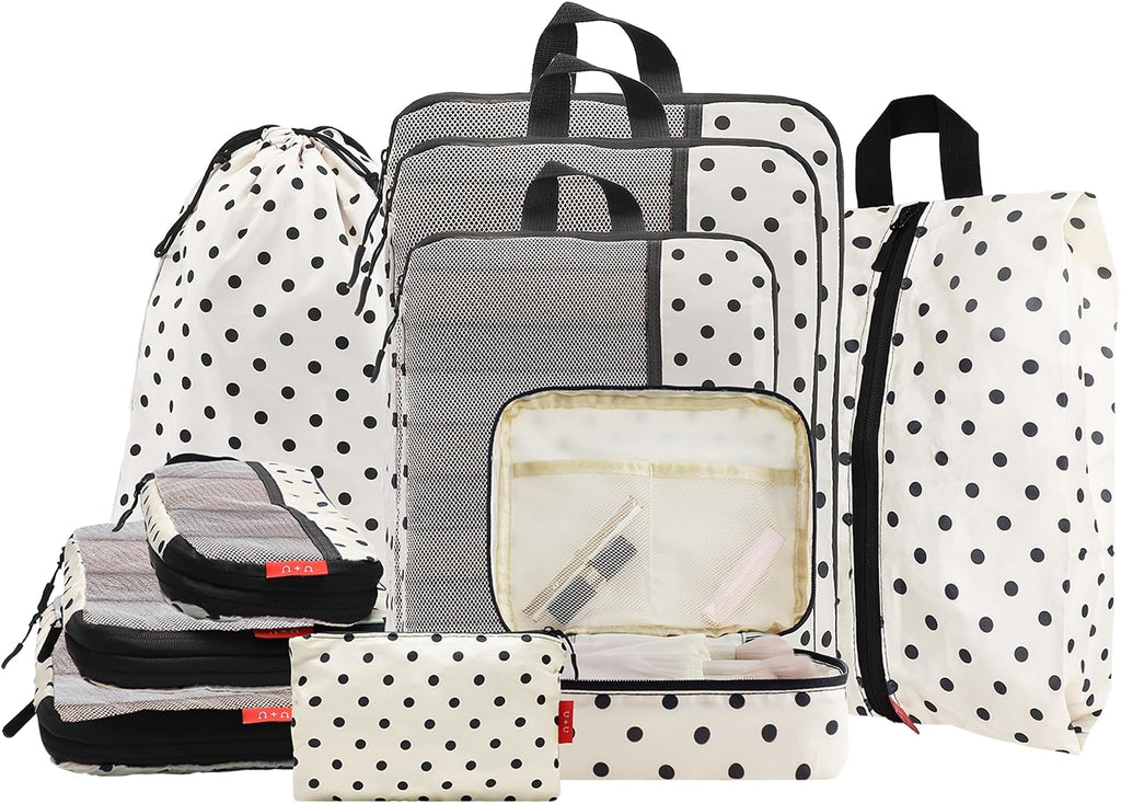 U+U 4 Set Compression Packing Cubes, Travel Organizers (Cream)
