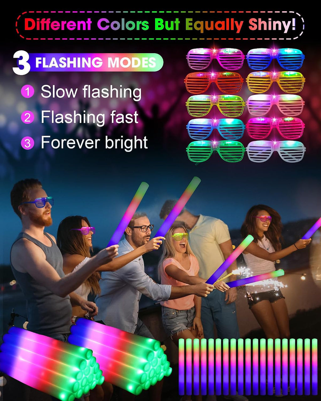 Maitys 80 Pcs Foam Stick Light up Glasses, Glow in the Dark Party Supplies