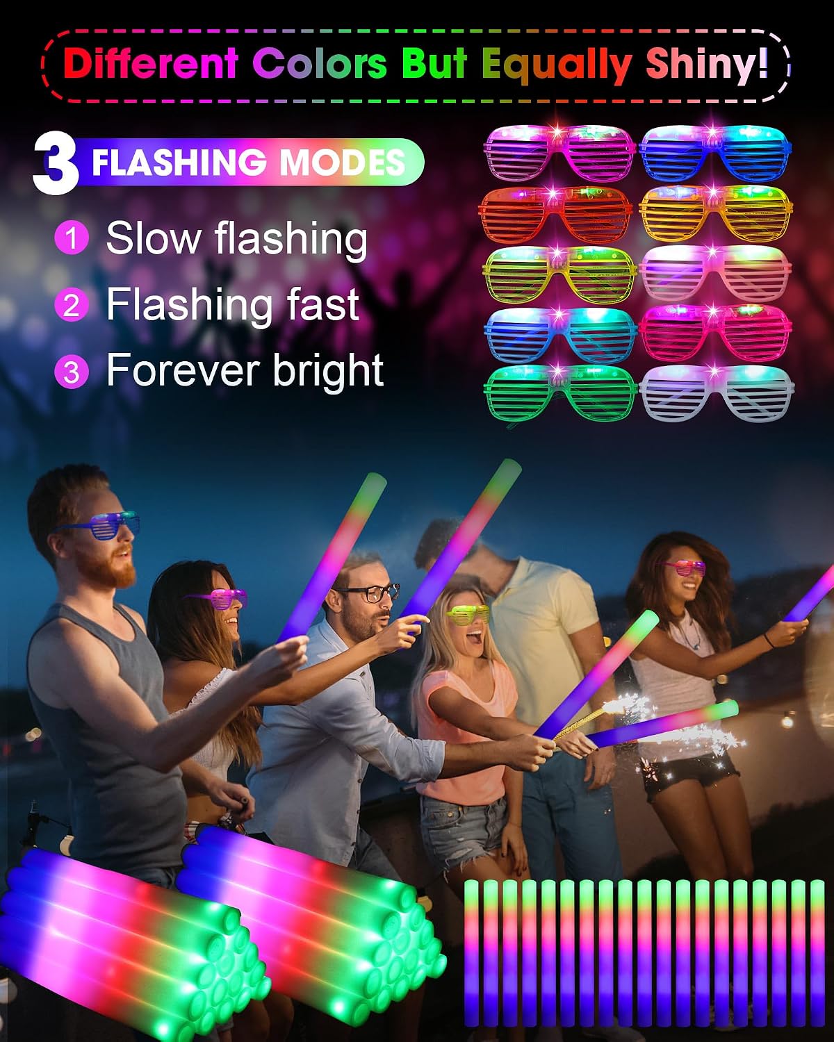 Maitys 80 Pcs Foam Stick Light up Glasses, Glow in the Dark Party Supplies