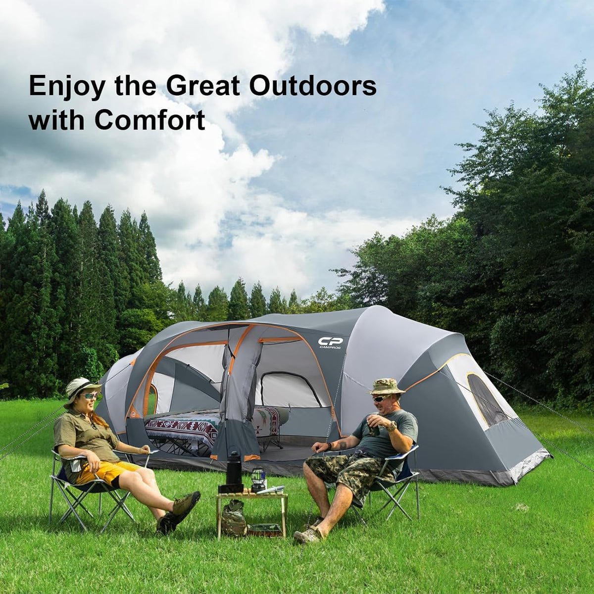 CAMPROS CP 12 Person Camping Tent, 3-Room Family Tent, Rainfly, Waterproof