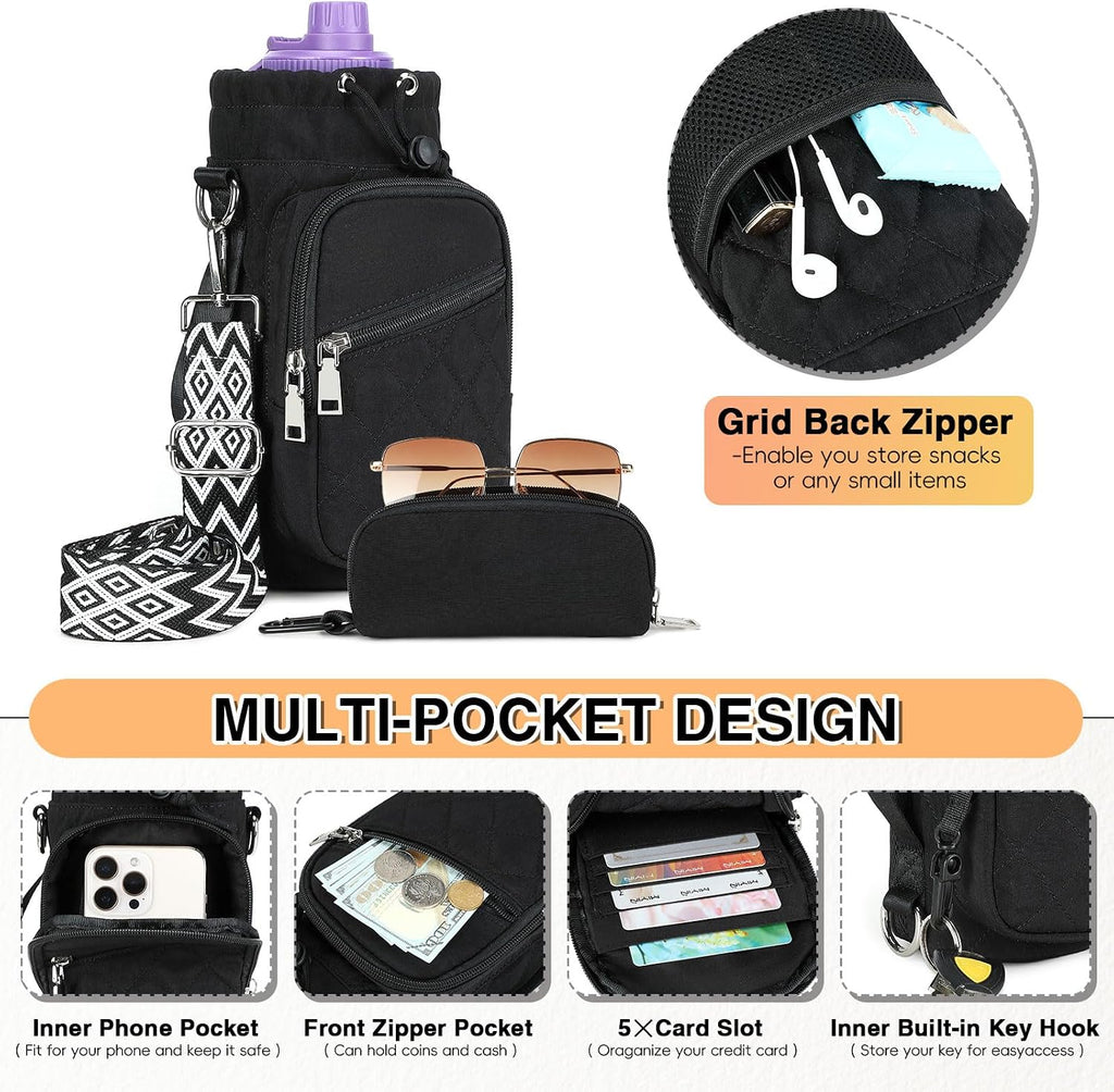 AGLOD Water Bottle Carrier Bag with Strap, Water Bottle Holder Crossbody Bags for Women Men for Walking, Hiking,Cycling