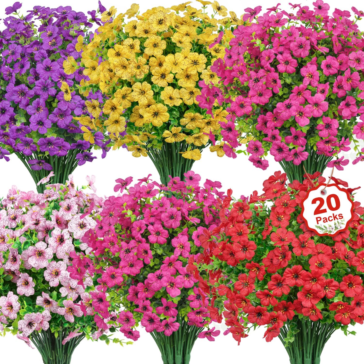 20 Pcs Artificial Fall Flowers for Outdoors Fake Mums, Mixed Orange