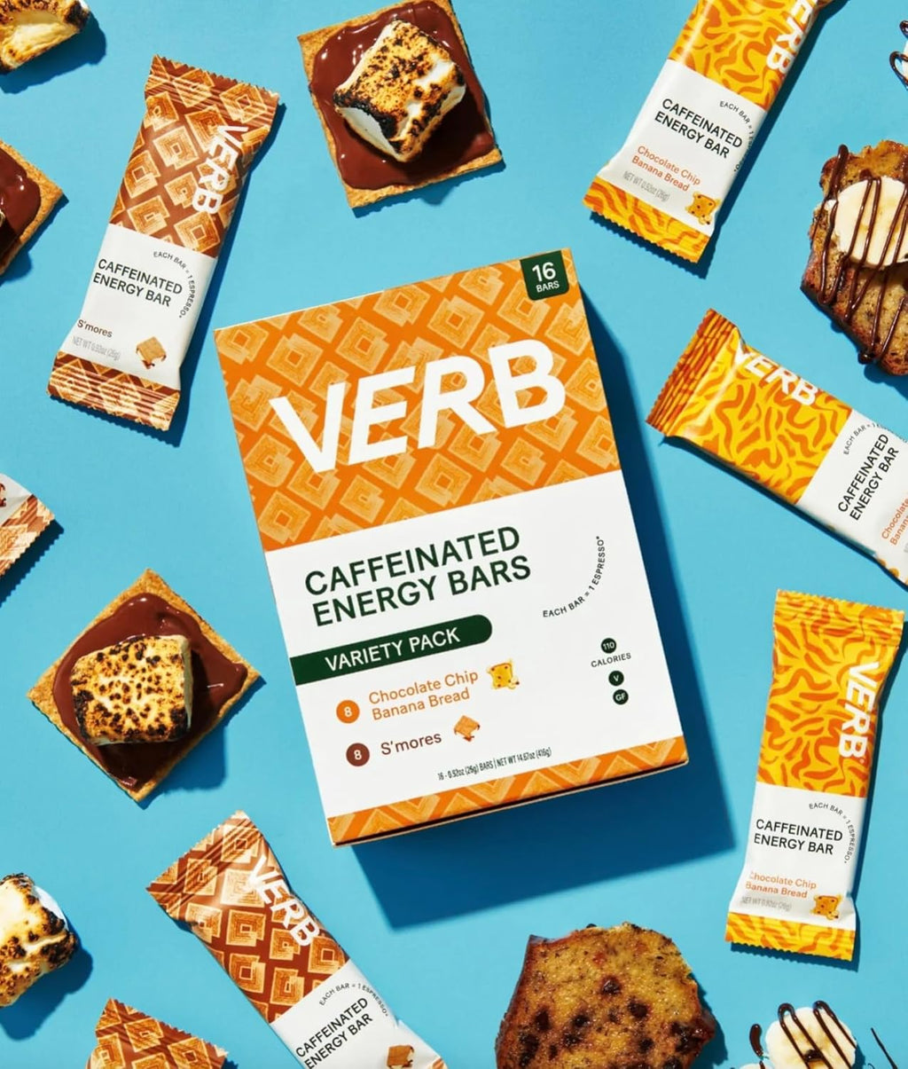 Verb Caffeinated Energy Bars Variety Pack - 2 Flavors (26g, Pack of 16)