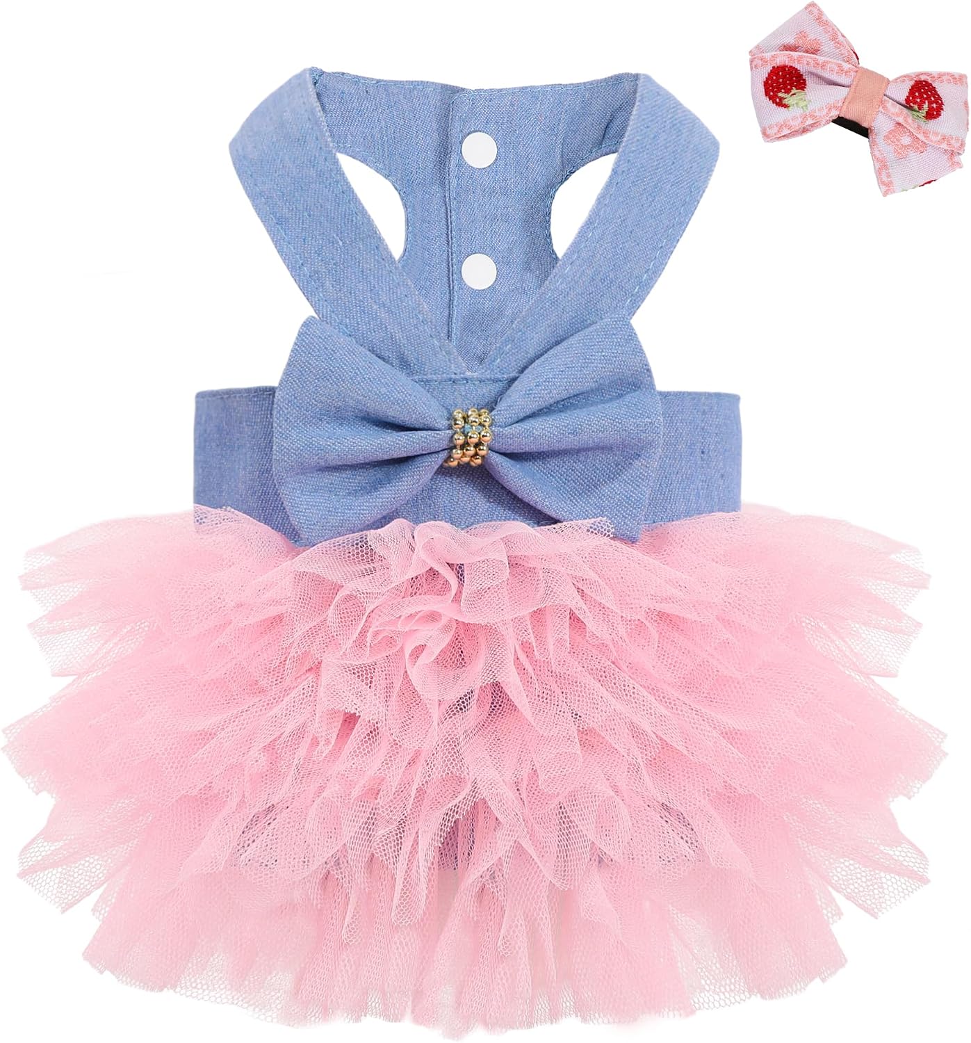 Dog Dress, Fashion Puppy Tutu Princess Dresses for Small Dogs Girl, Sweet Skirt with Dog Bowknot Clips, Spring Dog Cat Clothes Pet Apparel (Denim Princess Dress, XX-Small)