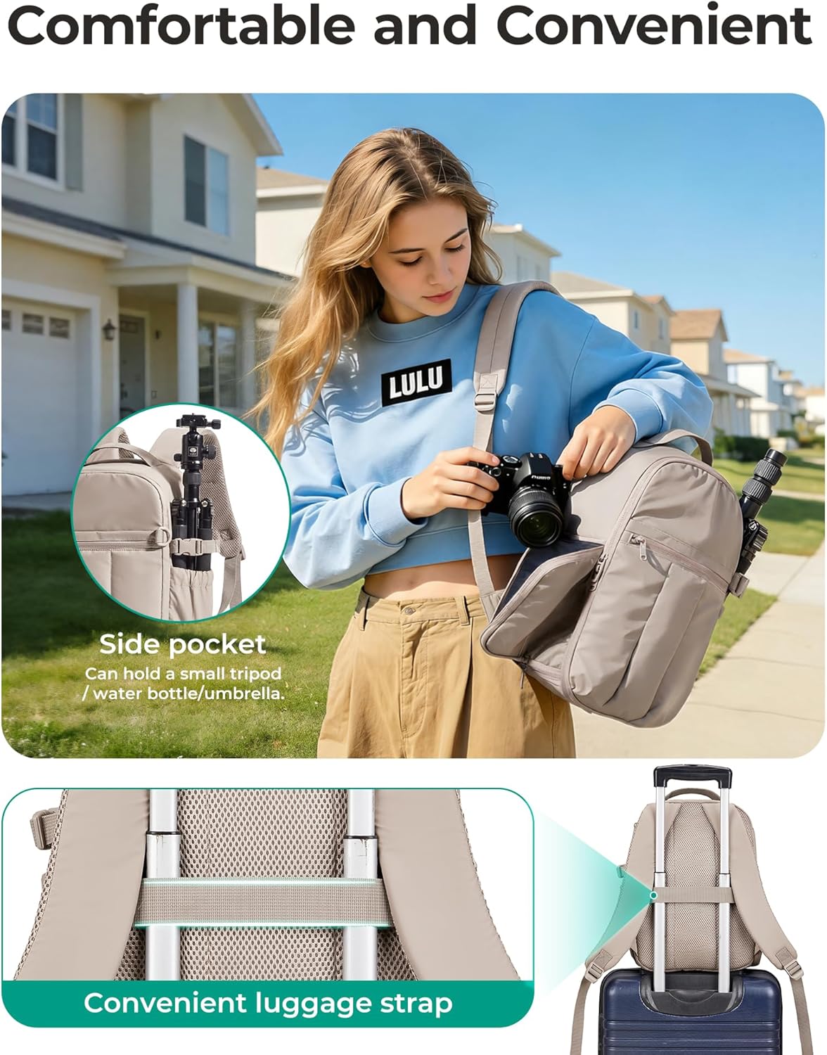 BAGSMART Small Camera Backpack for Women with Laptop Compartment, Green