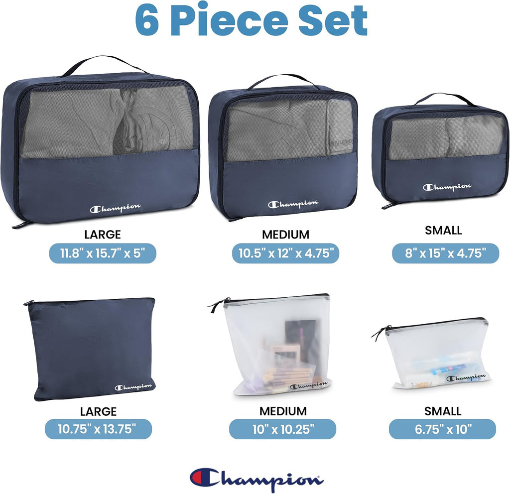 Champion Packing Cubes for Travel - 6 Piece Organizer Set, Carry-On Ready