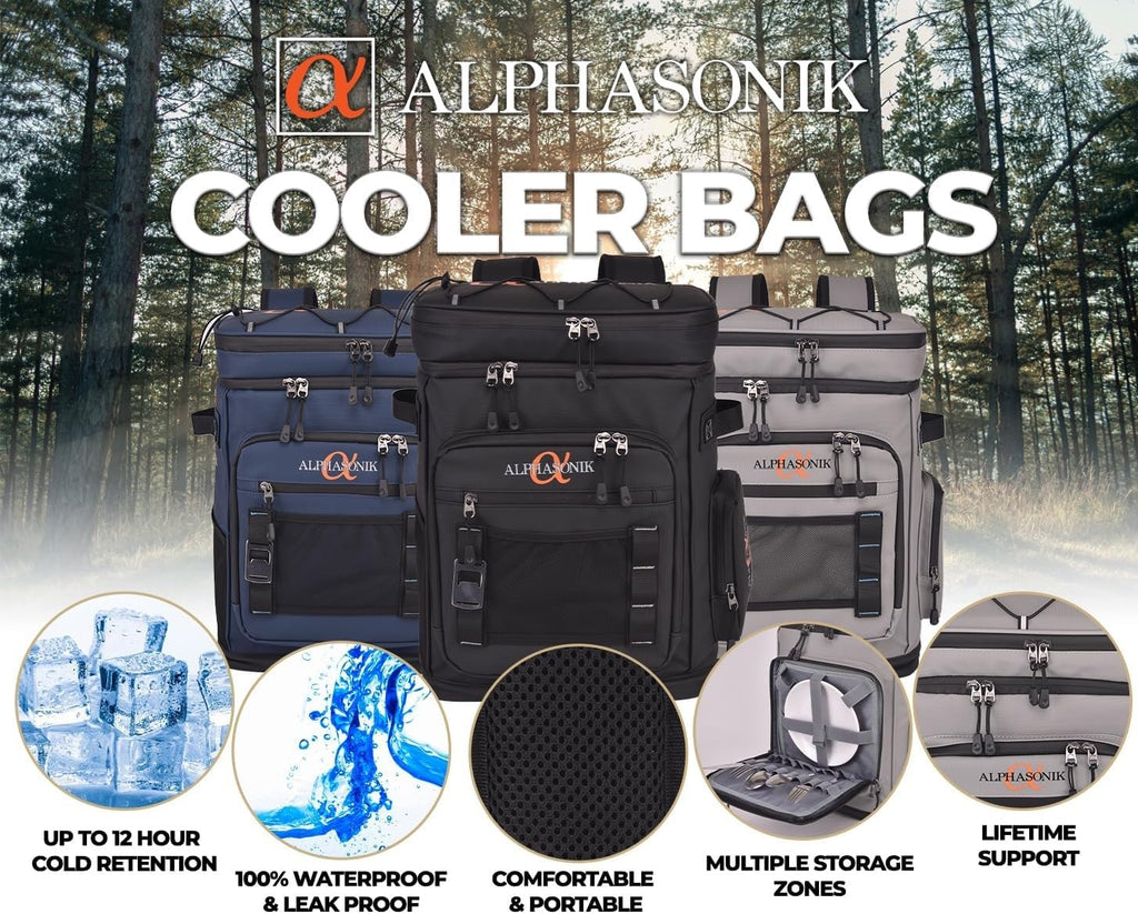 Alphasonik Cooler Backpack 48 Cans Insulated Backpack Cooler for Men & Women, 2 Leak Proof Compartments Coolers Bag for Beach Travel Picnic Hiking BBQ Fishing Outdoor Camping