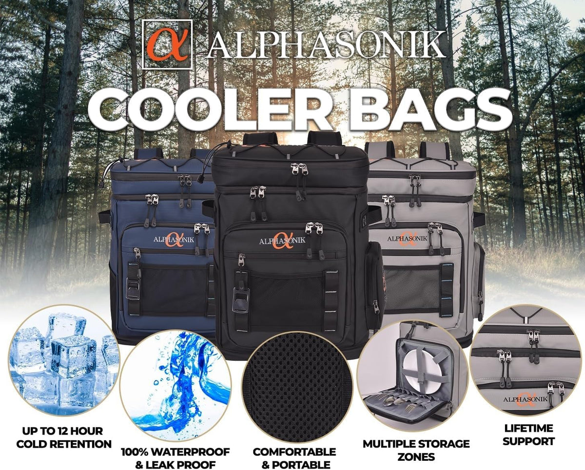 Alphasonik Cooler Backpack 48 Cans Insulated Backpack Cooler for Men & Women, 2 Leak Proof Compartments Coolers Bag for Beach Travel Picnic Hiking BBQ Fishing Outdoor Camping