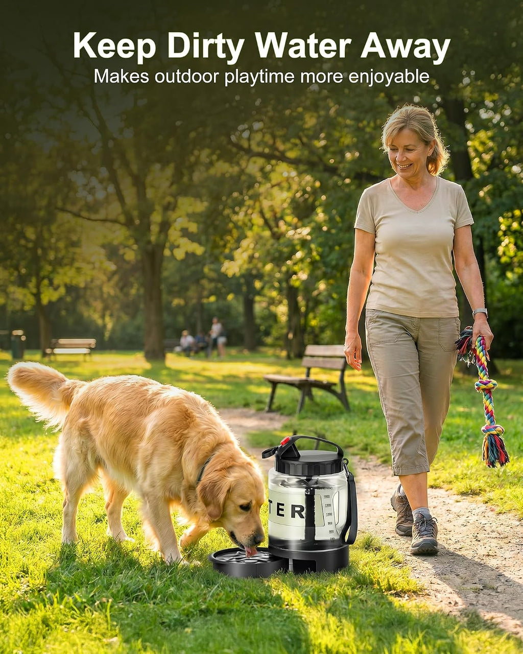 Portable Dog Water Bottle with Bowl, Large 77 oz/2.2 L, Black