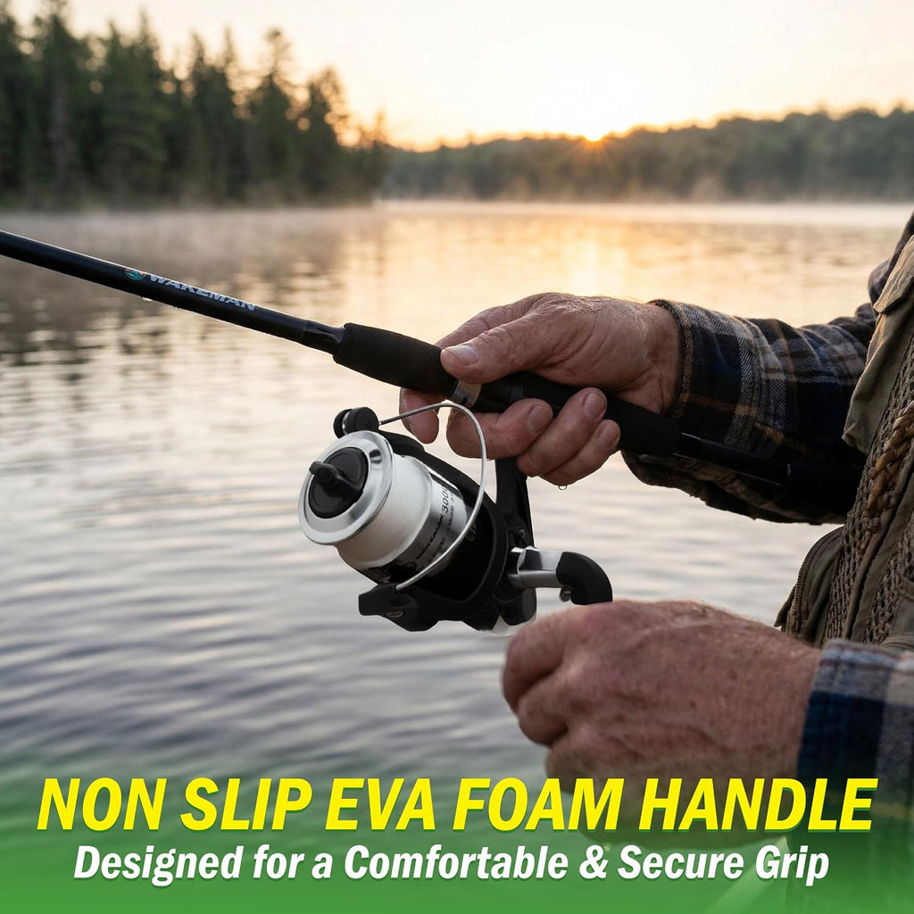 Fiberglass Fishing Pole - Strike Series 78-Inch Collapsible Rod and Spinning Reel Combo, EVA Handle, Pre-Spooled Reel, Fishing Gear for Catching Walleye, Bass, Trout, and More by Wakeman