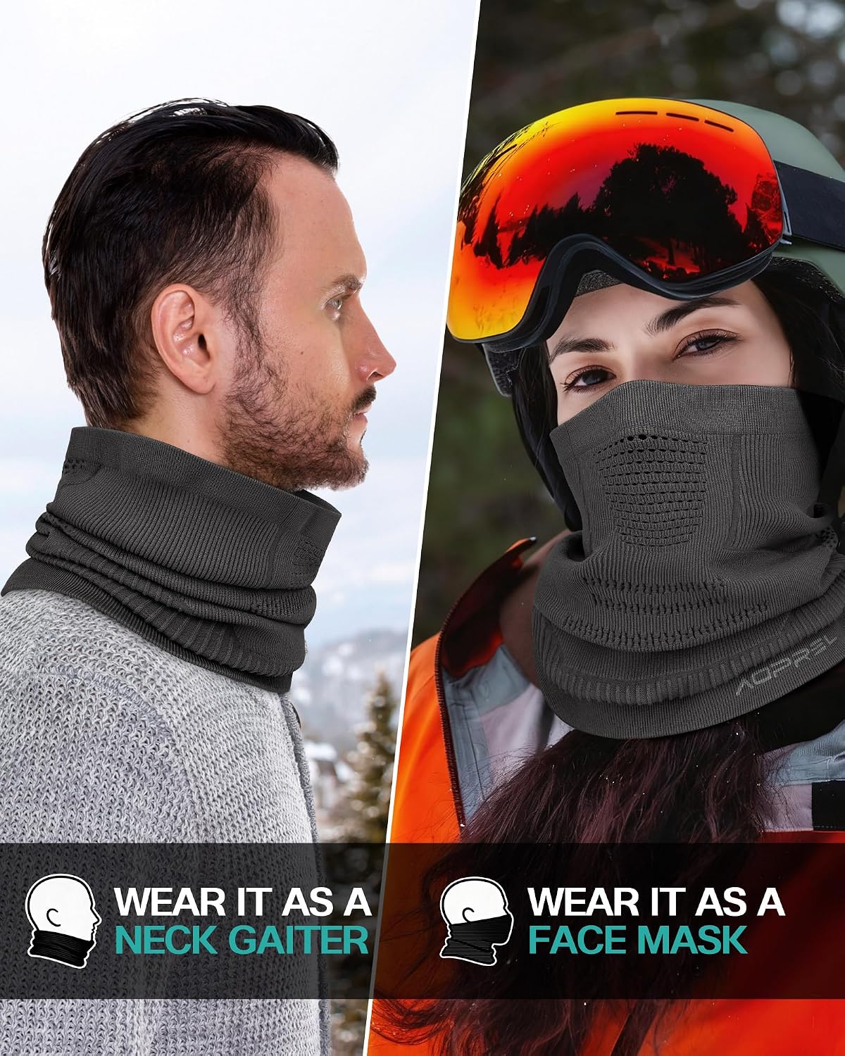 AOPREL Winter Neck Gaiter Breathable Neck Warmer Windproof Half-Face Mask