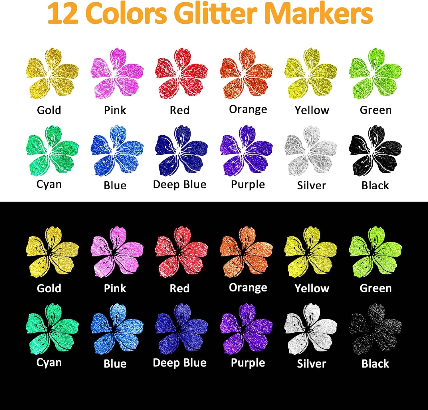 12 Colors Glitter Nail Art Pens Set, 3D Quick-Dry Water-based Ink Glitter Nail Art Markers DIY Manicure Kit for Home Salon Nail Designs, Glitter Pens Markers Nail Polish Pens Graffiti Dotting Pen