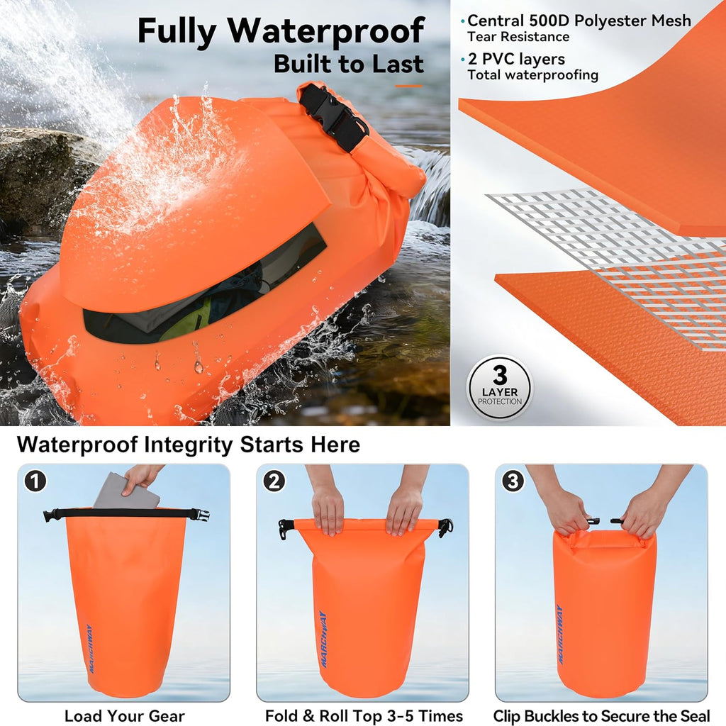 MARCHWAY Floating Waterproof Dry Bag Backpack 5L/10L/20L/30L/40L, Roll Top Sack Keeps Gear Dry for Kayaking, Rafting, Boating, Swimming, Camping, Hiking, Beach, Fishing