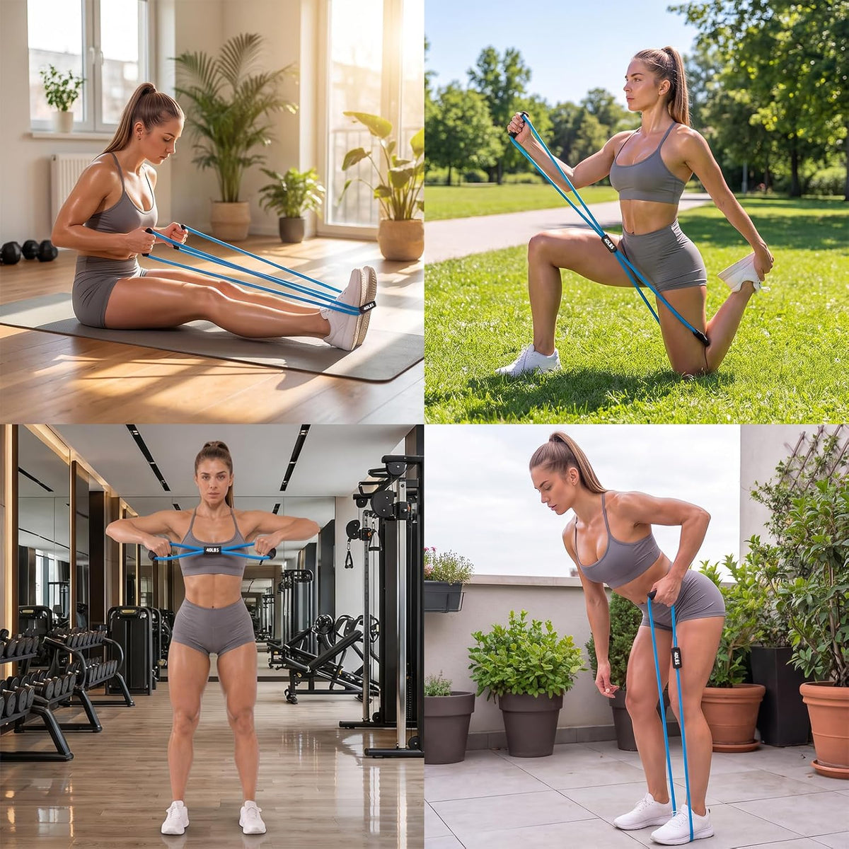 Figure 8 Resistance Bands with Handles, 20/40/60 lb, 3-Pack