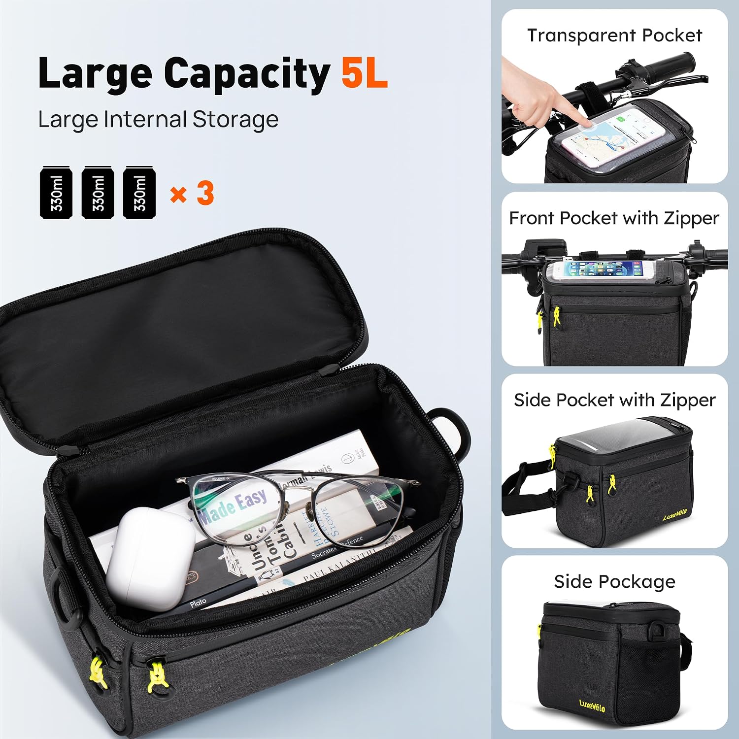 Bike Handlebar Bag, Front Bicycle Basket Bag