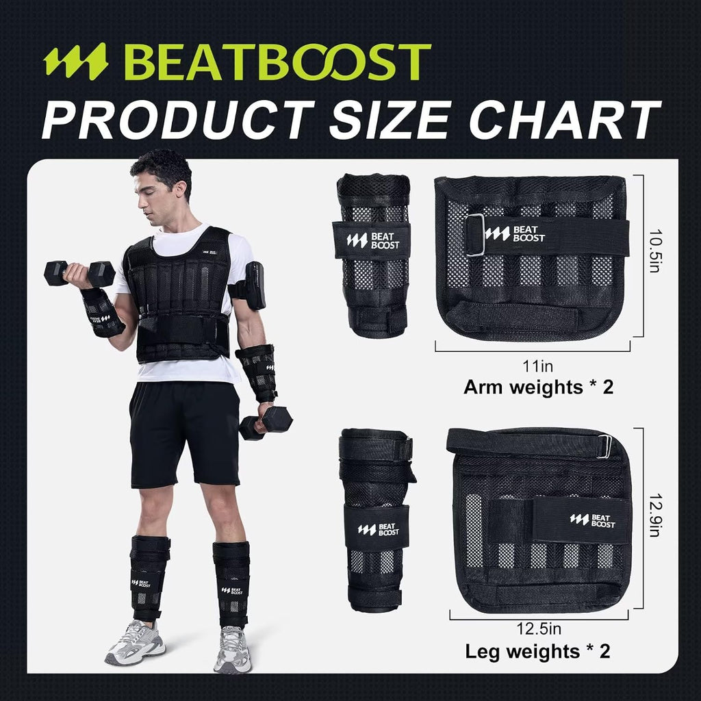 BeatBoost Ankle Wrist Weights 5lb/10lb/15lb/20lb/25lb/30lb Adjustable Leg Arm Weights for Men Walking Pilates Exercise Workout Gym Aerobics