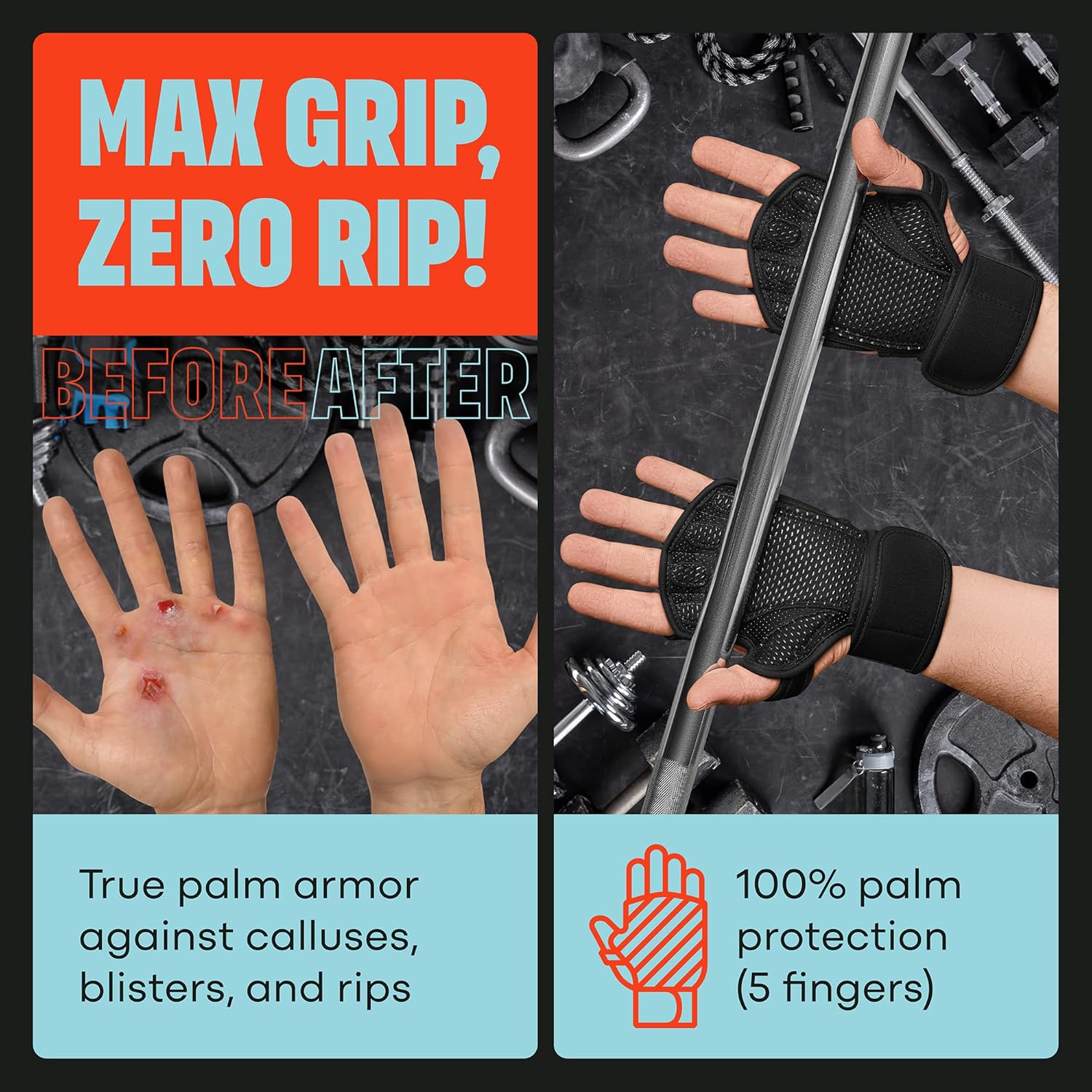 Mava Sports Open Gym Gloves with Integrated Wrist Support – Padded Weight Lifting Gloves for Men & Women – Silicone Grip Fingerless Workout Gloves for Cross Training & Fitness – 1 Pair