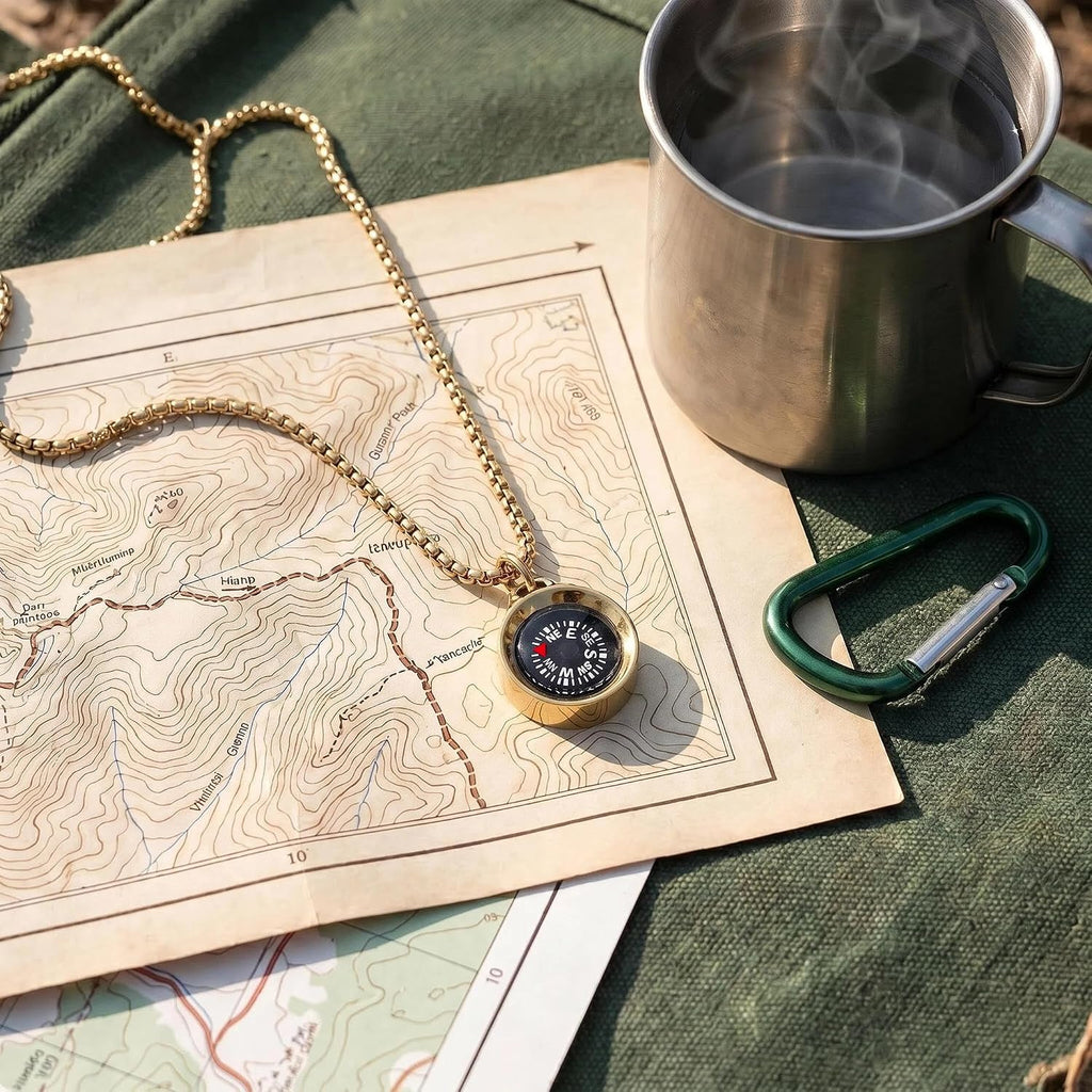 Engraved Compass Necklace, Navigation Compass Necklace