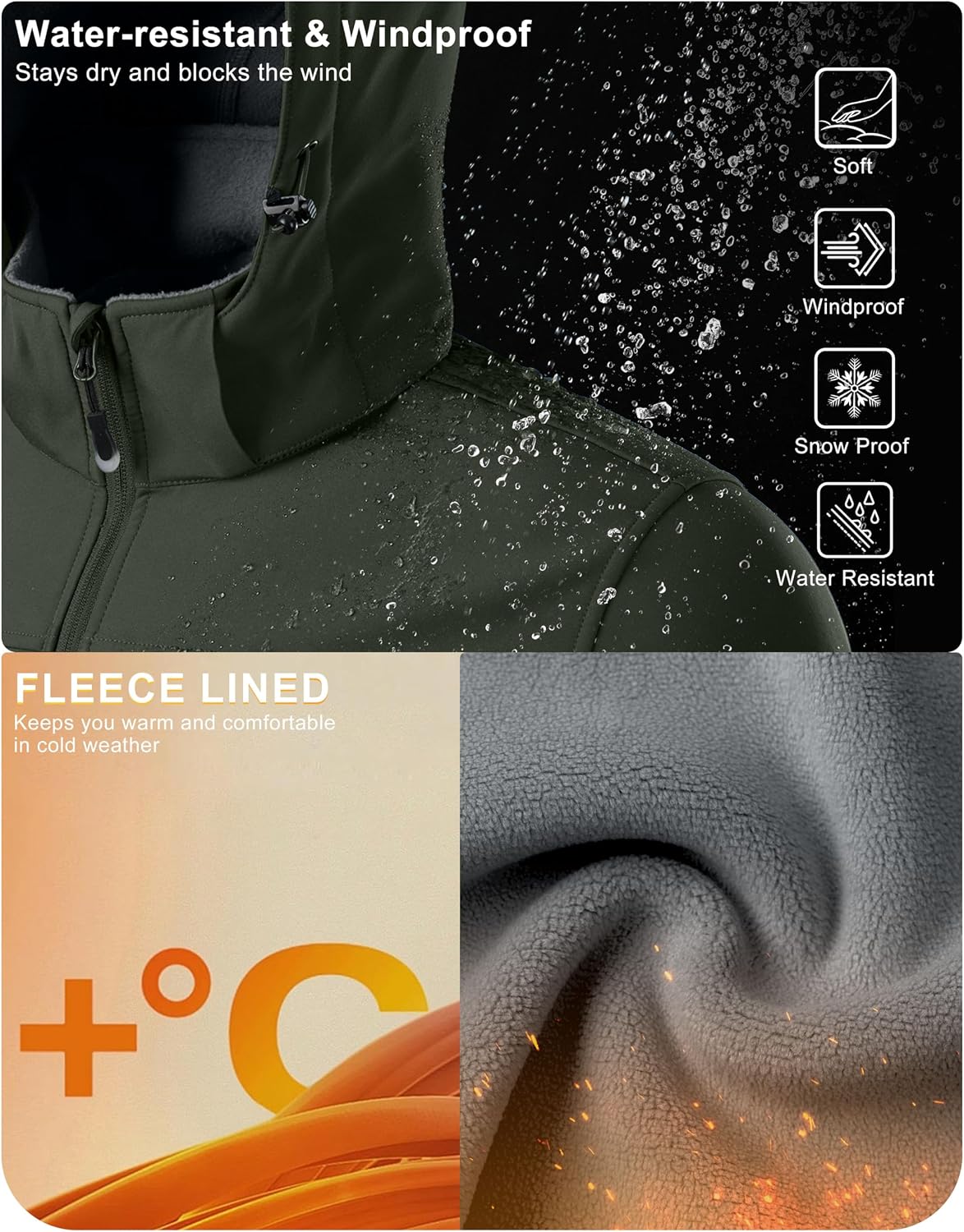 Pudolla Men's Softshell Jacket Hooded Fleece Lined Coats for Outdoor Work