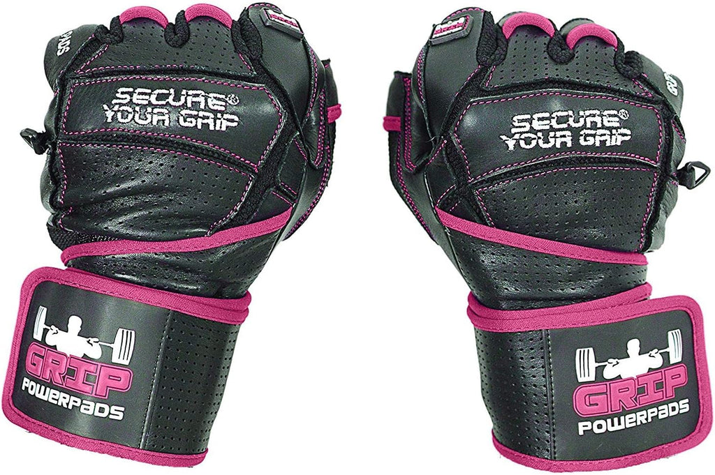 Grip Power Pads Leather Gym Gloves for Women – Built-in 2" Wrist Wraps, Pink Weightlifting, Powerlifting, Bodybuilding Workout