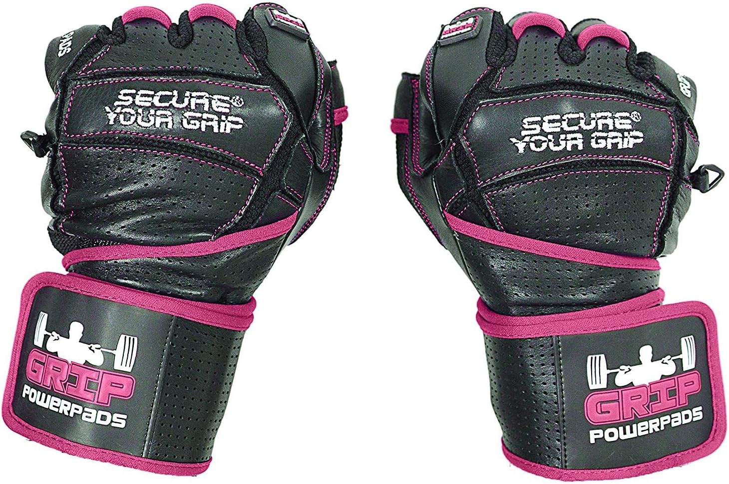 Grip Power Pads Leather Gym Gloves for Women – Built-in 2" Wrist Wraps, Pink Weightlifting, Powerlifting, Bodybuilding Workout