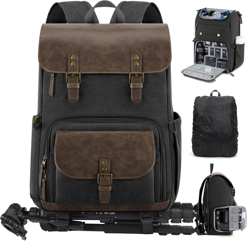 RAINSMORE Vintage Camera Bag with Side Access for DSLR/SLR Mirrorless