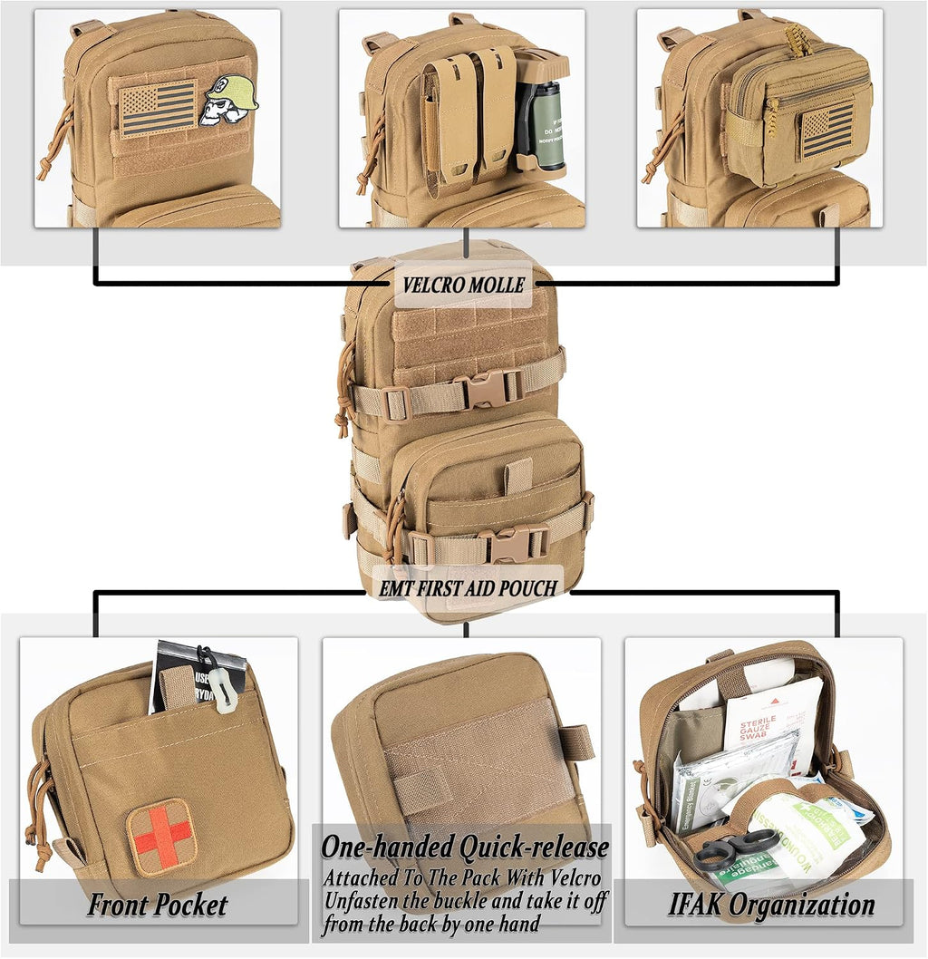 Tactical Small MOLLE Hydration Pack Outdoor Water Bladder Carrier Pack for Vest Backpack(Camo+Bladder)