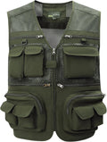 Gihuo Men's Fishing Vest Utility Safari Travel Vest with Pockets Outdoor Work Photo Cargo Fly Summer Vest