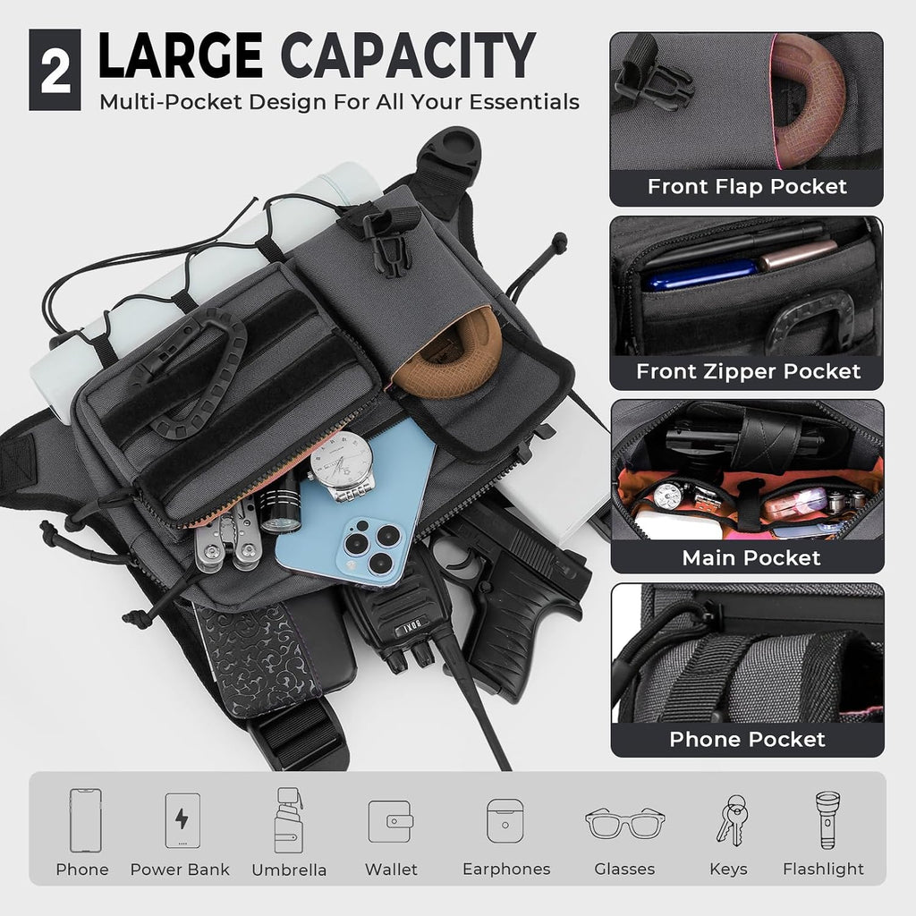 Muserise Outdoor Chest Bag For Men and Women, Tactical Vest For Running, Cycling, EDC Chest Pack Rig For Sports and Workouts
