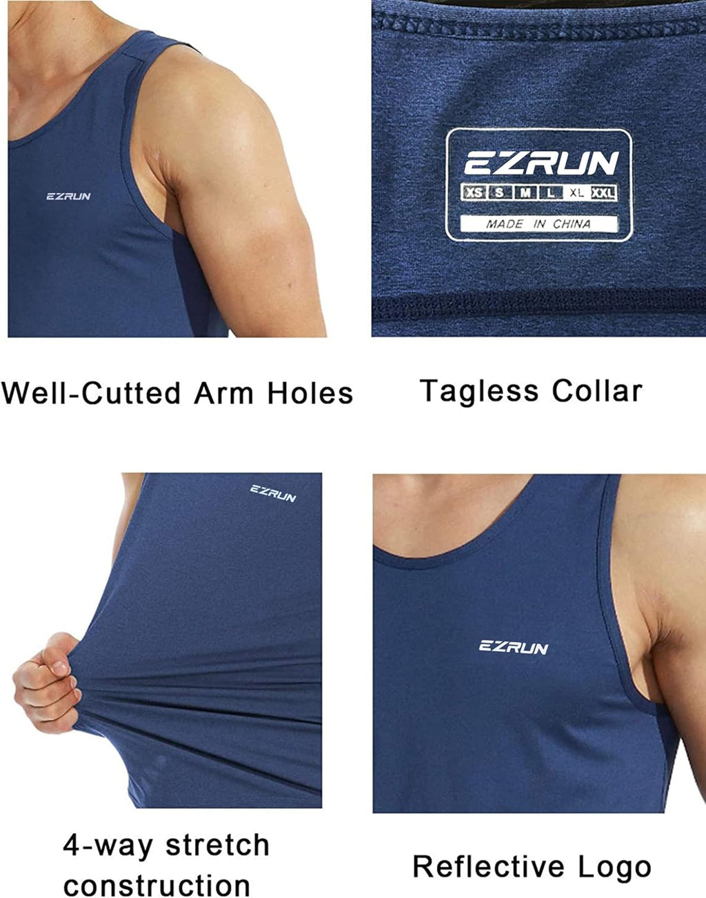 EZRUN Men's Quick Dry Tank Top UPF 50+ Workout Shirt for Gym & Running