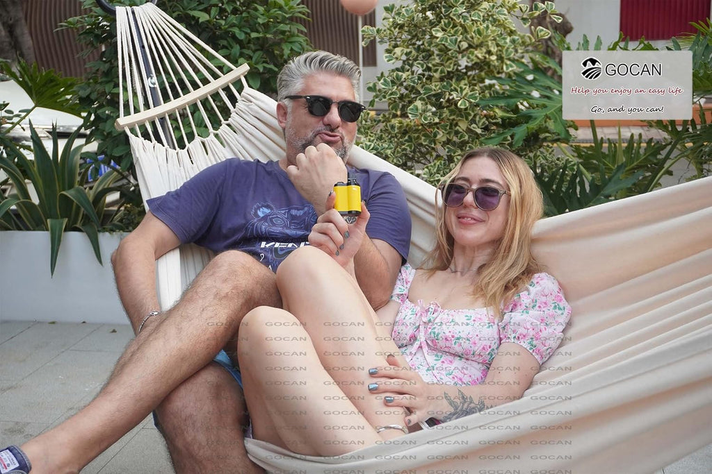 GOCAN Double Hammock 2 Person Large 220x150cm with Steel Stand and Removable Spreader bar Load 500lb, Canvas Cotton Hammocks for Patio Porch Garden Backyard Outdoor and Indoor