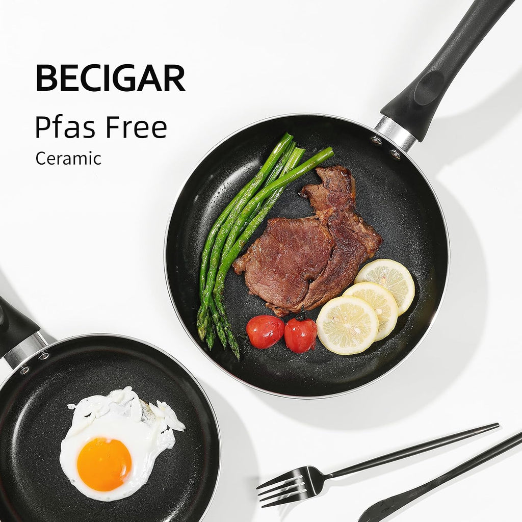 BECIGAR 8 Pcs Ceramic Pots and Pans Set