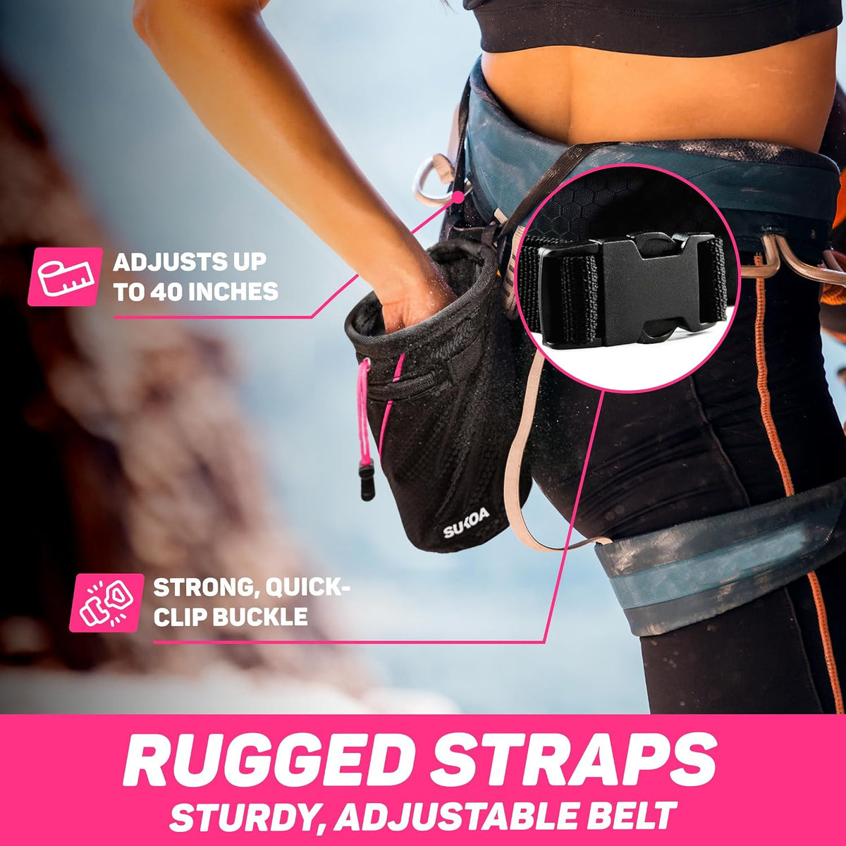 Chalk Bag for Rock Climbing - Rock Climbing Gifts Gear Accessories - Quick-Clip Belt, Large Zippered Pockets & Brush Holder - Weight Lifting, Gym, Bouldering, Disc Golf, Wall, Rock Climbing Chalk Bag