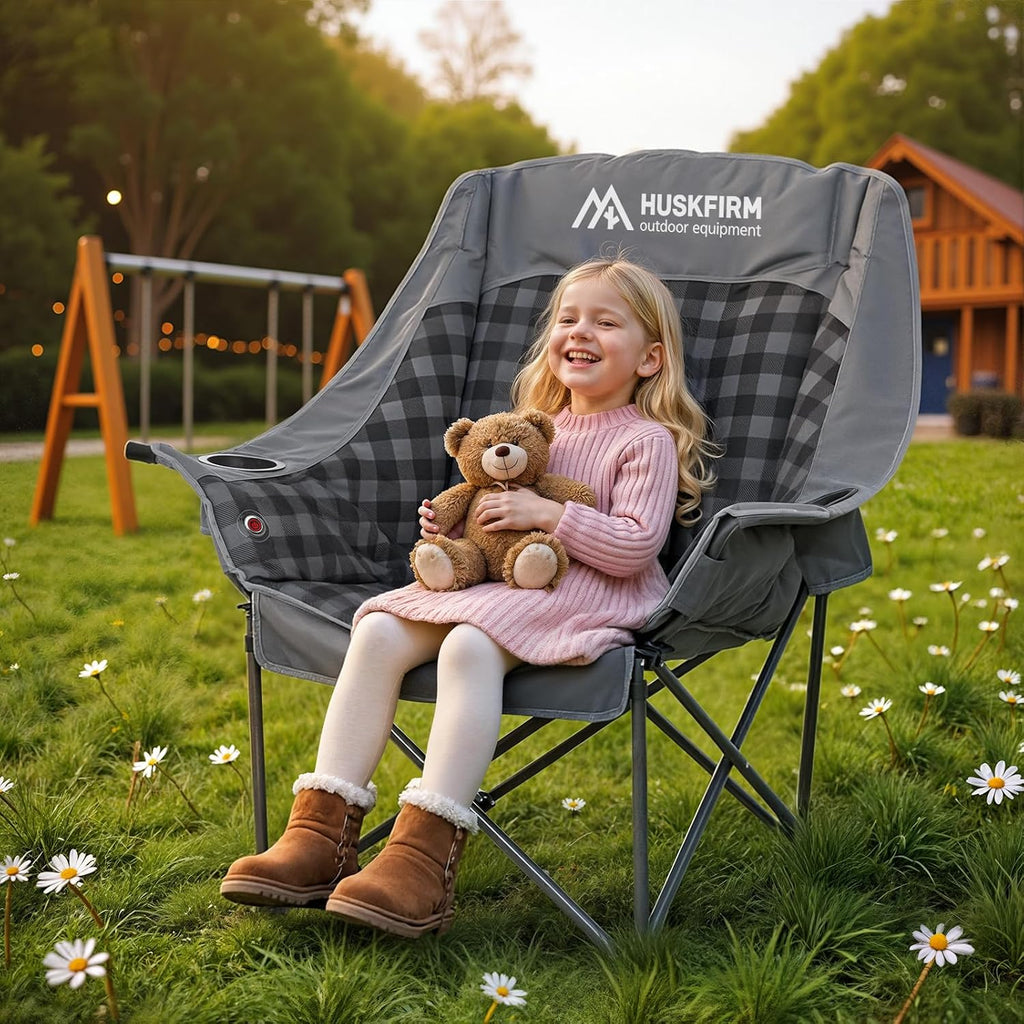 Oversized Heated Camping Chair with 3 Levels Adjustable Temperature Grey