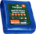 Heavy Duty 7 Mil Tarp Cover, Waterproof, UV Resistant, Rip and Tear Proof, Poly Tarpaulin with Reinforced Edges for Roof, Camping, Patio, Pool Cover, Boat (Blue 50′ X 70′)