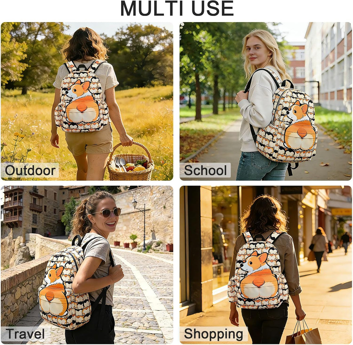 Dog School Backpack for Girls Boys Teens Bookbag 17 Inch Laptop Backpack for Sports Travel Camping