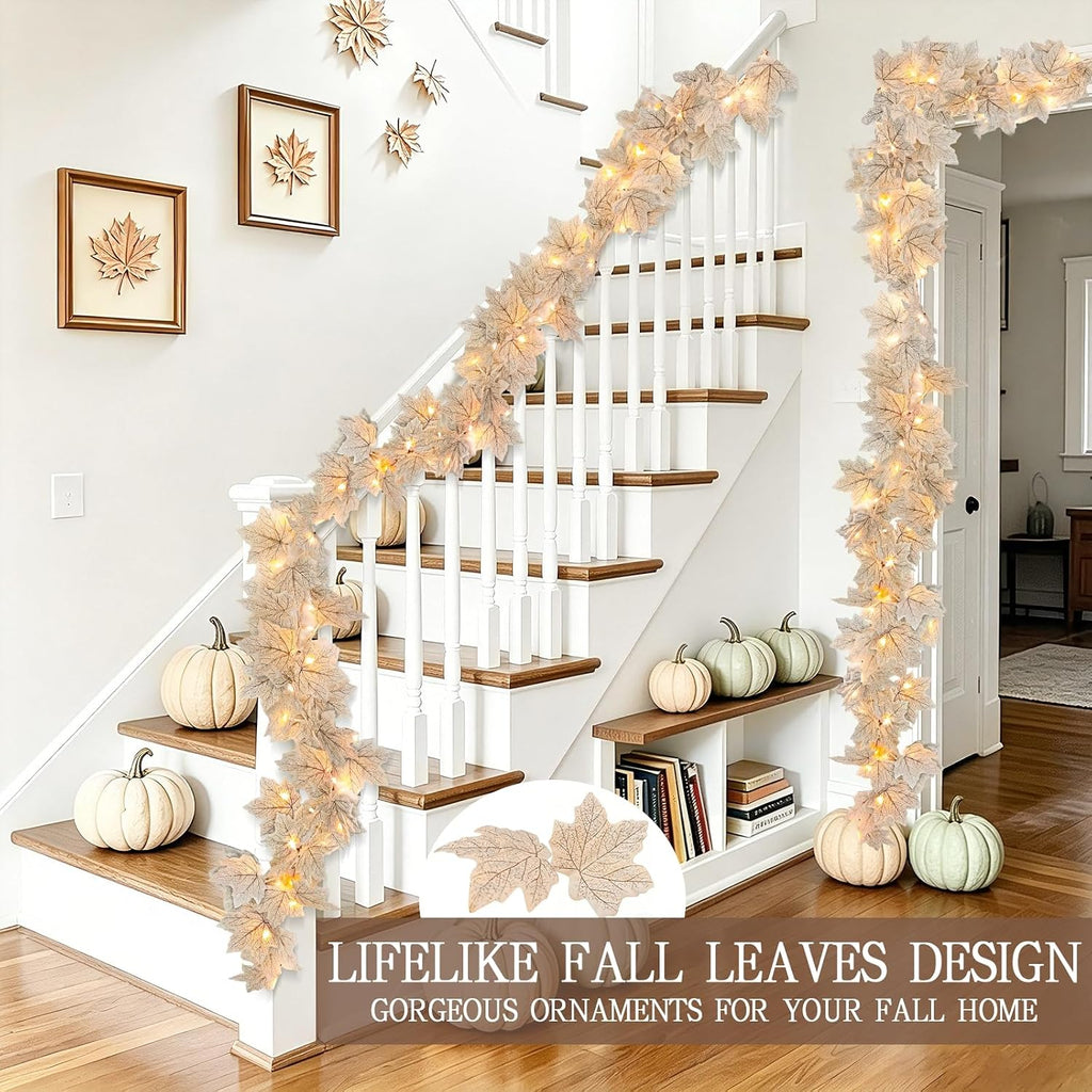 3 Pack Fall Garland with Lights, Total 19.5Ft 60LED Autumn String Lights